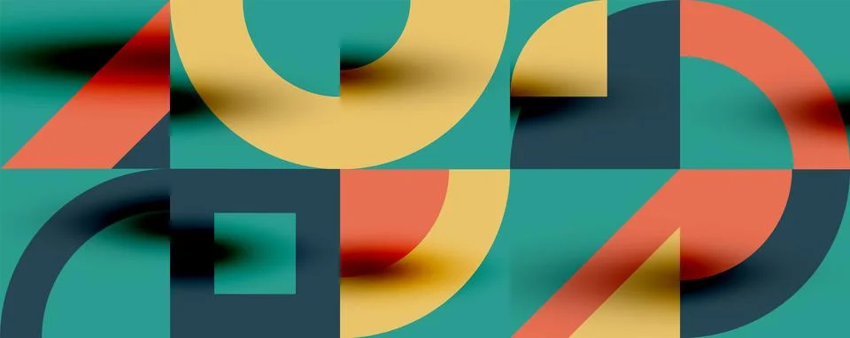 Neo memphis geometric pattern with circles, squares. Pop art abstract background Stock Illustration