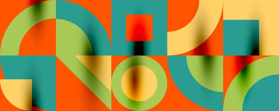 Neo memphis geometric pattern with circles, squares. Pop art abstract background Illustrazione stock