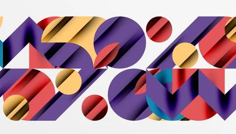 Neo memphis geometric pattern with circles, squares and lines. Pop art abstract Stock Illustration