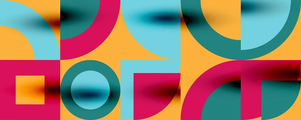 Neo memphis geometric pattern with circles, squares. Pop art abstract background Illustrazione stock