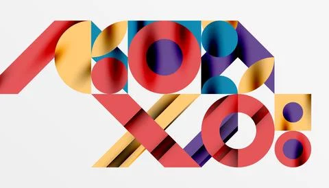 Neo memphis geometric pattern with circles, squares and lines. Pop art abstract Stock Illustration