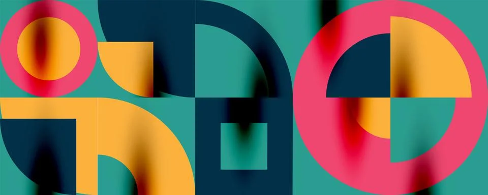 Neo memphis geometric pattern with circles, squares. Pop art abstract background 스톡 일러스트