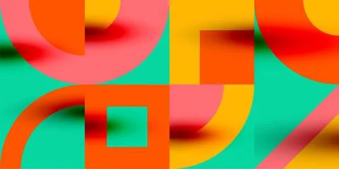 Neo memphis geometric pattern with circles, squares. Pop art abstract background Stock Illustration