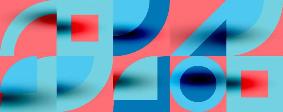 Neo memphis geometric pattern with circles, squares. Pop art abstract background Illustrazione stock
