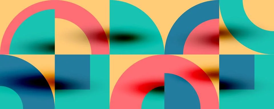Neo memphis geometric pattern with circles, squares. Pop art abstract background Stock Illustration