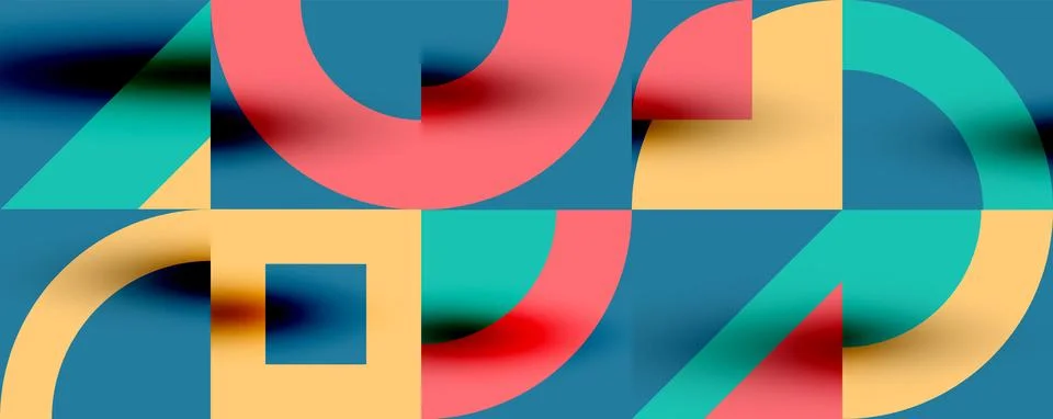 Neo memphis geometric pattern with circles, squares. Pop art abstract background Illustrazione stock