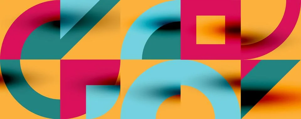 Neo memphis geometric pattern with circles, squares. Pop art abstract background Illustrazione stock