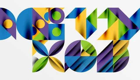 Neo memphis geometric pattern with circles, squares and lines. Pop art abstract Stock Illustration