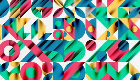 Neo memphis geometric pattern with circles, squares and lines. Pop art abstract Illustrazione stock