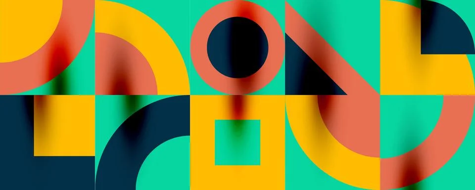 Neo memphis geometric pattern with circles, squares. Pop art abstract background Stock Illustration