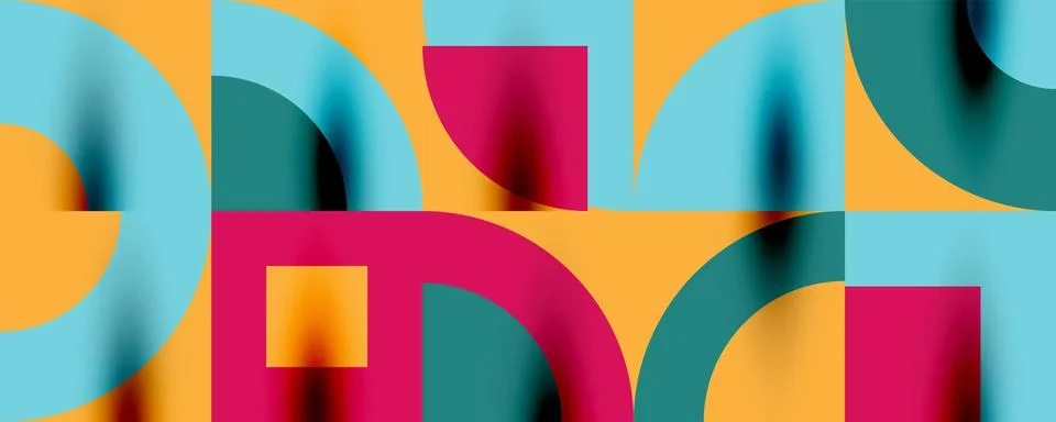 Neo memphis geometric pattern with circles, squares. Pop art abstract background Stock Illustration