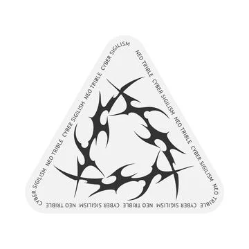 Neo tribal triangle form element vector label design with text, Cyber sigilism Illustrazione stock