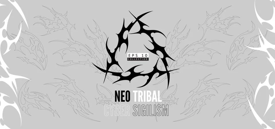 Neo tribal triangle form element vector banner design with text, Cyber sigilism Illustrazione stock