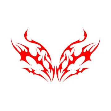 Neo tribal vector red element, symmetry ornament swirl demon wings sharp shape Stock Illustration