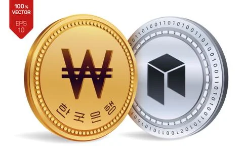 Neo. Won. 3D isometric Physical coins. Digital currency. Korea Won coin. Cryp Stock Illustration