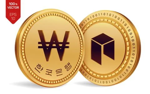 Neo. Won. 3D isometric Physical coins. Digital currency. Korea Won coin. Cryp Stock Illustration