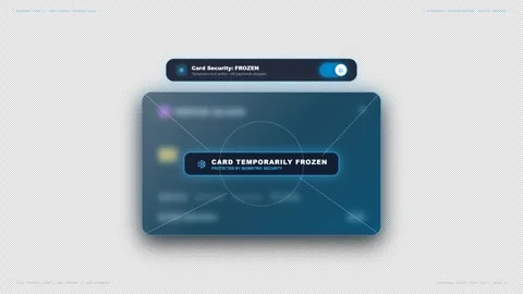 Neobank Mobile App Card Tap-to-Freeze Toggle with a frost overlay 4K Alpha Stock Footage 346539914