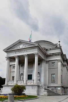 Neoclassical Architecture Featuring Columns and Statues on Overcast Day Stock Photos