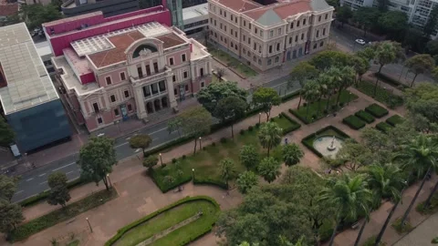 Neoclassical buildings in square with palm trees in Latin America|Aerial|Brazil Stock-Footage 154333083