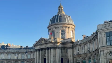 Neoclassical structure under blue sky with detailed design Stock Footage 337183456