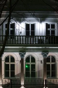 Neoclassical white facade at night Stock Photos