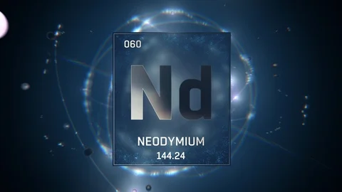 Neodymium as Element 60 of the Periodic Table 3D animation on blue background 스톡 동영상 119761080