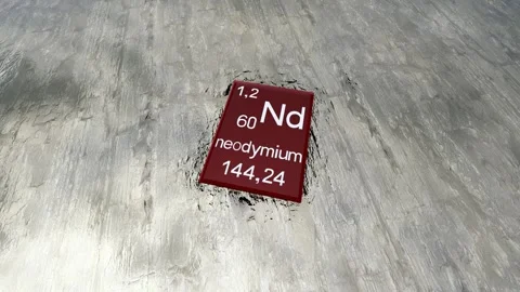 Neodymium periodic table symbol on raw neodymium, a rare earth element. Stock Footage 321655152