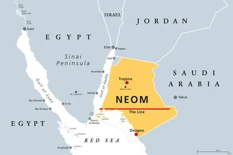Neom, megacity project in Saudi Arabia, gray political map Stock Illustration