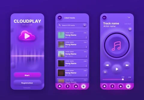 Neomorphic music player interface, UI app screen Illustrazione stock