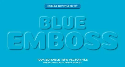 Neomorphic text effect. Neomorphisme emboss 3d simple blue modern editable te Stock Illustration