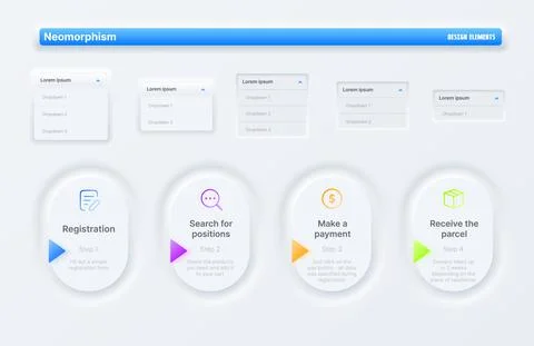 Neomorphic Ui interface buttons, drop-down windows Illustrazione stock