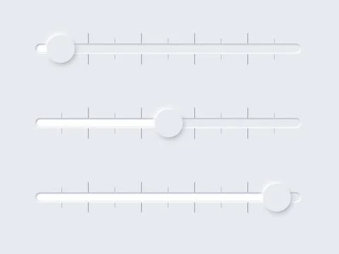 Neomorphism UI, switch volume slide bar set, soft user interface, slidebars for Stock Illustration