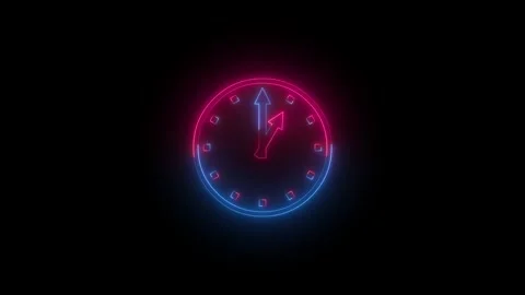 Neon 1 O clock icon blue pink color animation black background Stock Footage 265397582