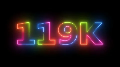 Neon 119K counter, dynamic motion graphics, colorful glow on black backgrou.. Vidéo 330417050