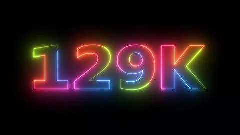 Neon 129K - Luminous Multicolored Kilothousands Display on Dark Background Illustrazione stock