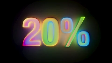 Neon 20% glows with a flowing gradient animation on black. Stock Footage 321616091