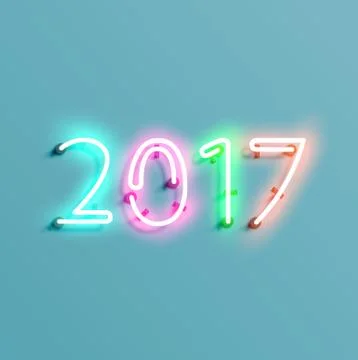 Neon 2017 shining sign, vector illustration Stock Illustration