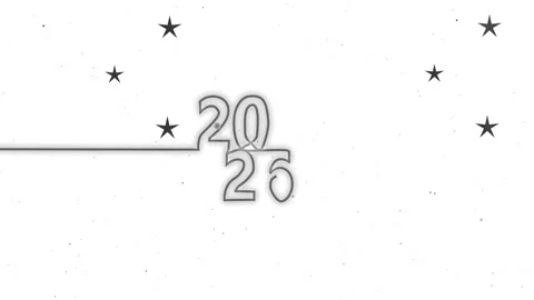 Neon 2026 on starry background animation, Scattered stars and a horizontal .. Video stock 328219259