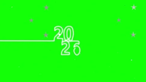 Neon 2026 on starry background animation, Scattered stars and a horizontal .. Stock Footage 328219278