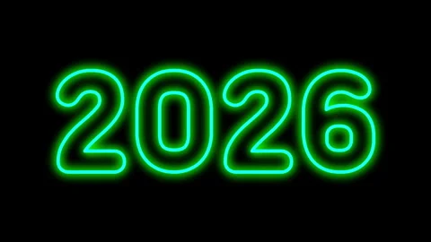 Neon 2026 text animation on black background Stock Footage 314055211