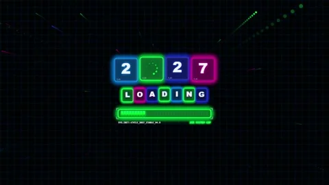 Neon 2027 year progress bar loading digital counter colorful motion graphic.. Видео 343658759