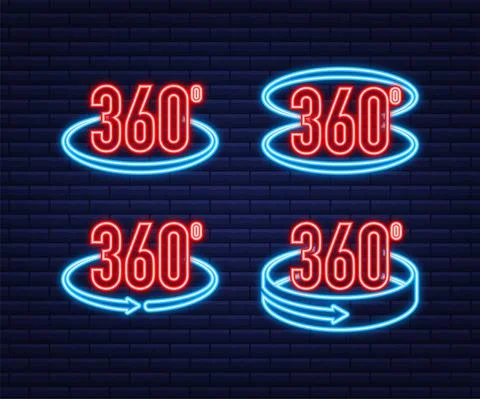 Neon The 360-degree Angle icon. Geometric mathematical symbol. Full rotation Illustrazione stock