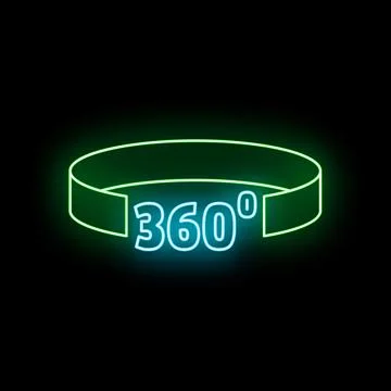 Neon 360 degree virtual reality panoramic view icon 스톡 일러스트