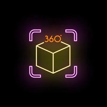 Neon 360 degree virtual reality cube icon 스톡 일러스트