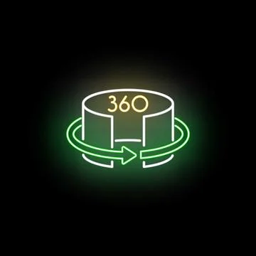 Neon 360 degree virtual reality rotating panorama icon Stock Illustration