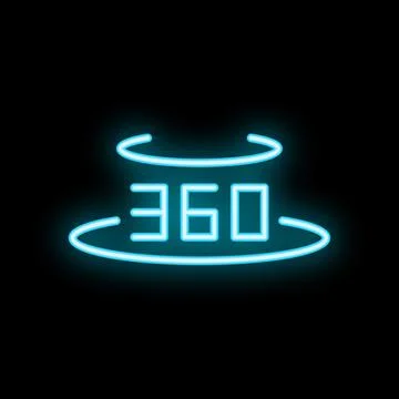 Neon 360 degrees rotating platform icon glowing on dark background Stock Illustration