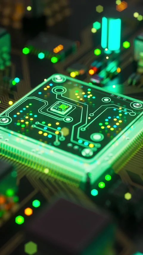 Neon 3d animation circuit board and CPU loop Video stock 335578498