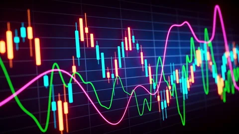 Neon 3D candlestick chart loop with pink and green indicators Stock Footage 322017791