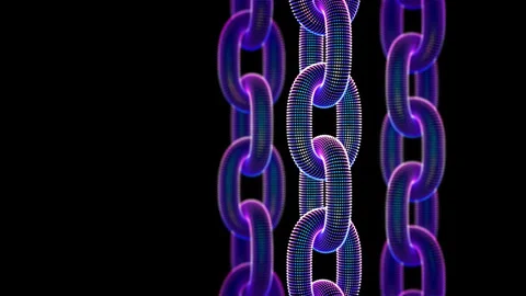 Neon 3D chain links moving up on black background Stock Footage 252670915