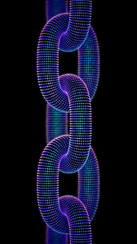 Neon 3D chain links moving up on black background Stock Footage 252725694